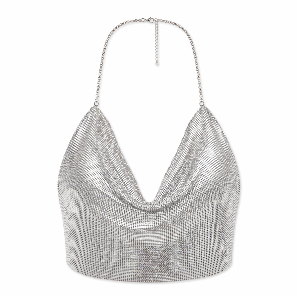 Backless Halter Neck Cami Silver