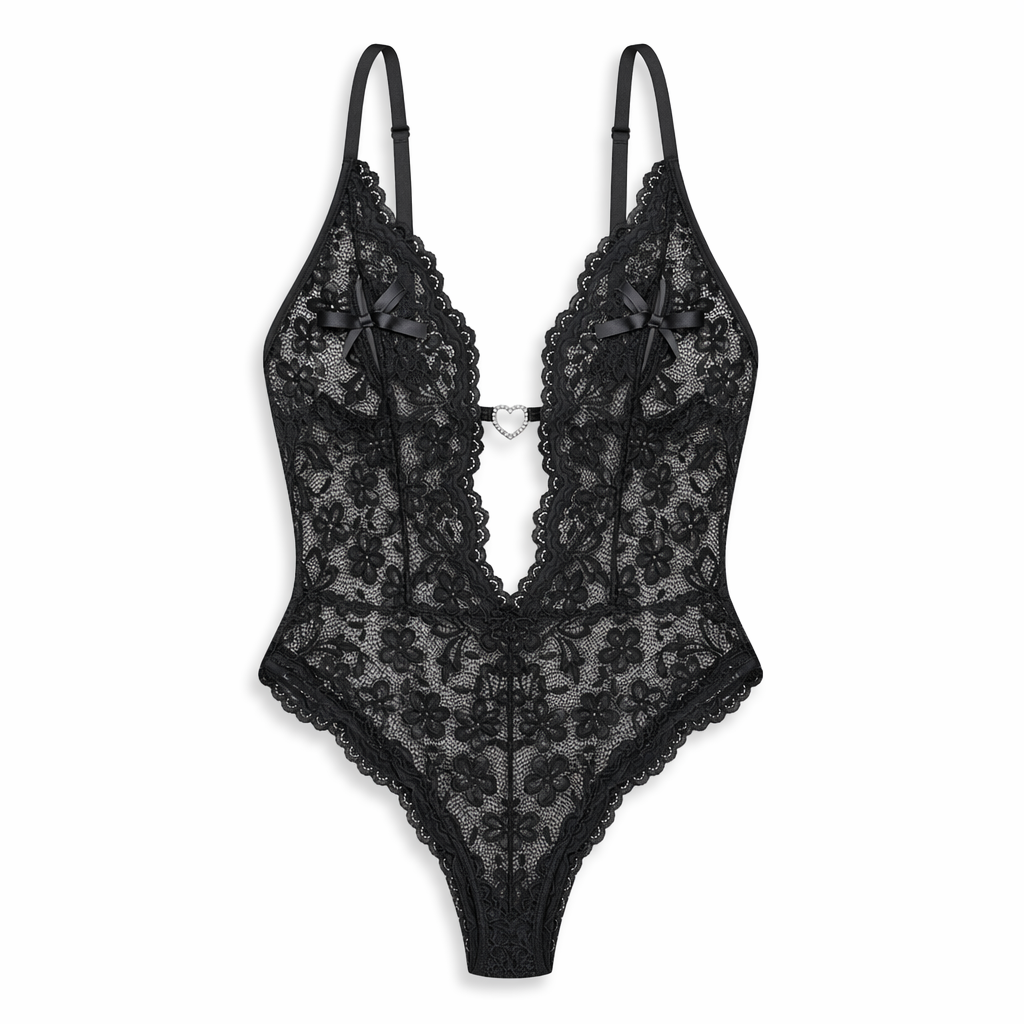 Irresistible Lace V-Neck Catsuit - Plus Size Black
