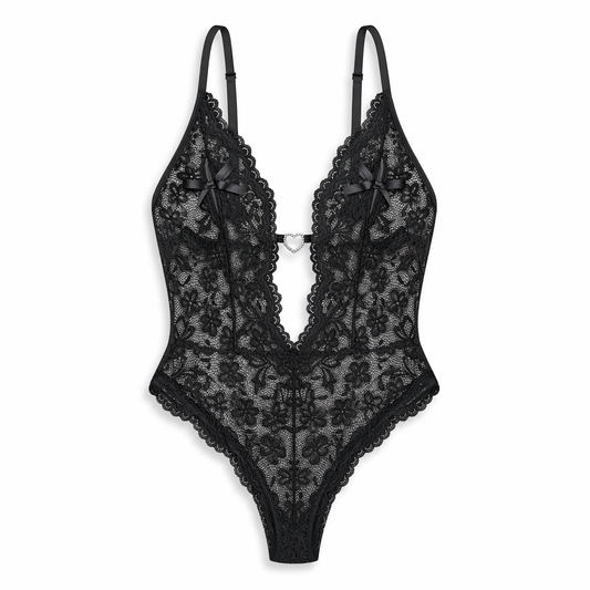Irresistible Lace V-Neck Catsuit - Plus Size Black