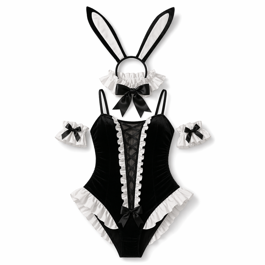 Velvet Lolita Bunny Cosplay: Ruffled Strap One-piece M