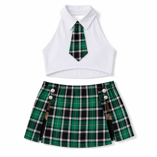 Provocative Anime School Uniform Outfit Green