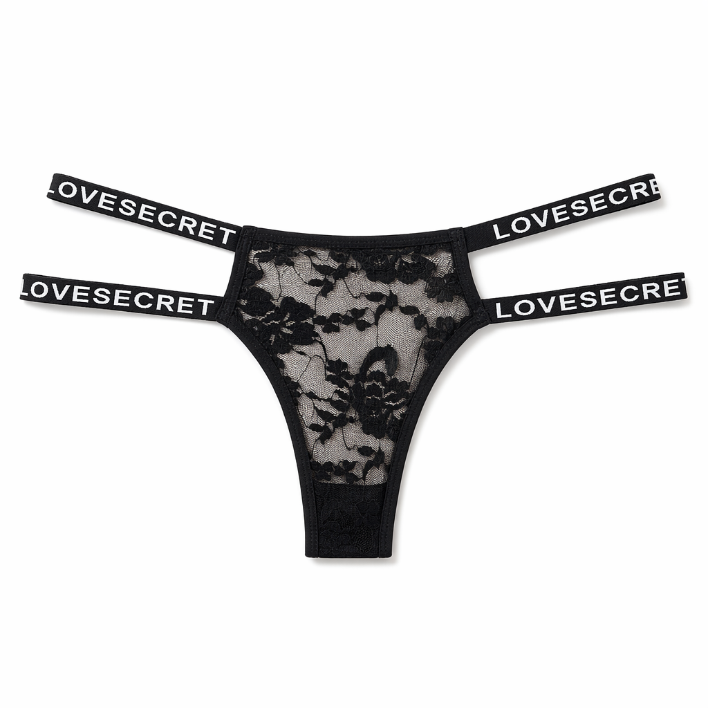 Sheer Mesh Double Strap Lace Panties Black