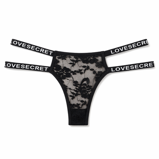 Sheer Mesh Double Strap Lace Panties Black