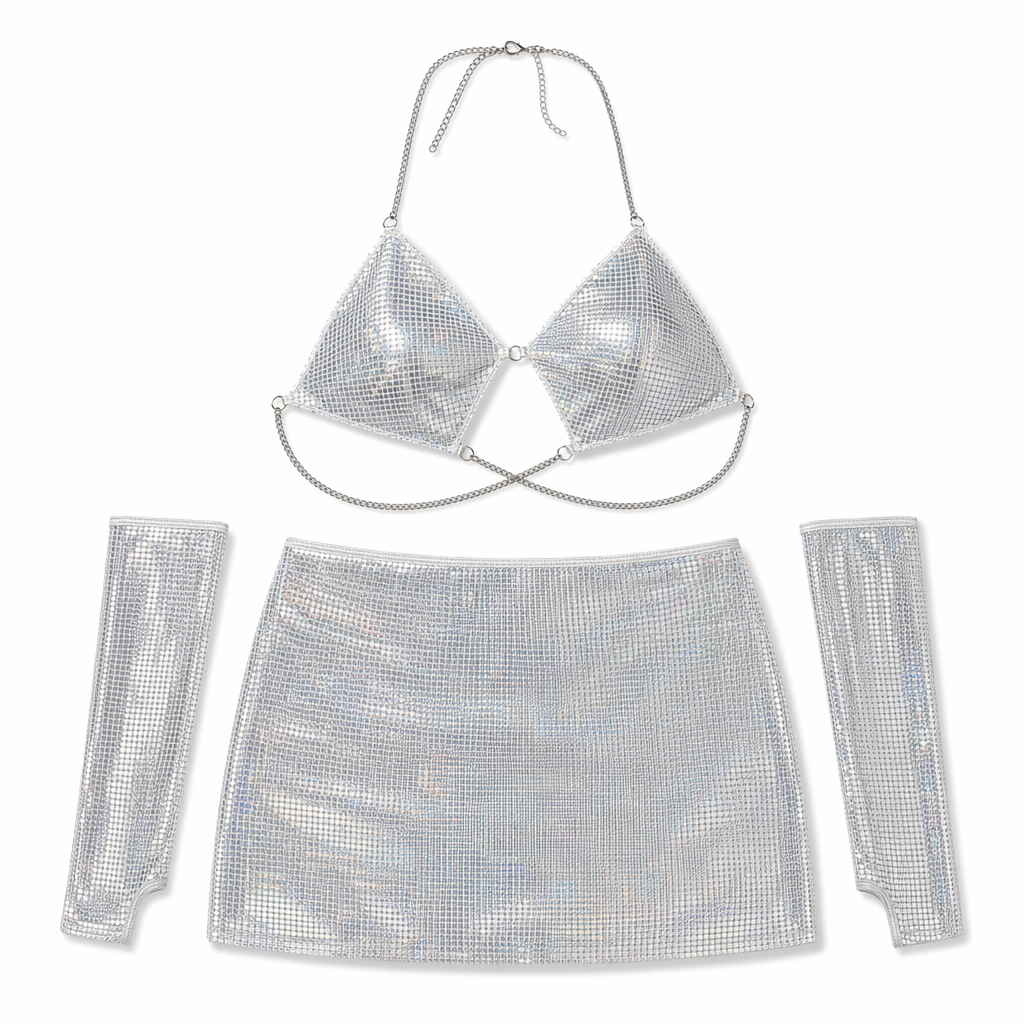 Silver Metallic Skirt Set - Amorino Silver