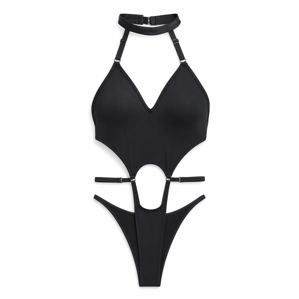 Black Cut-Out Strappy Bodysuit Black