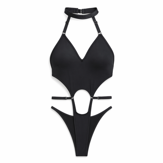 Black Cut-Out Strappy Bodysuit Black