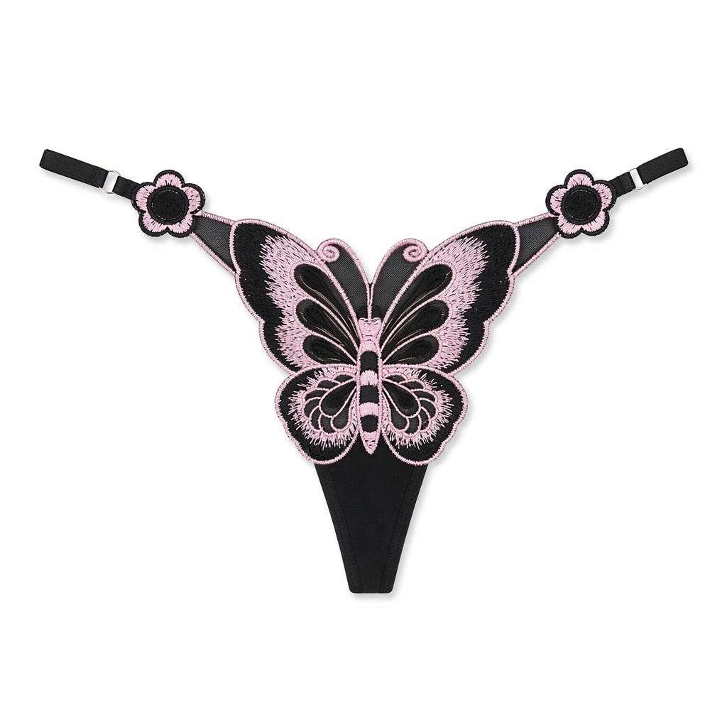 Sultry Butterfly Embroidered T-string Panty Black