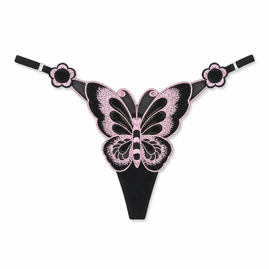 Sultry Butterfly Embroidered T-string Panty Black