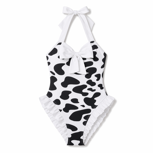 Cow Print Halter Bodysuit White
