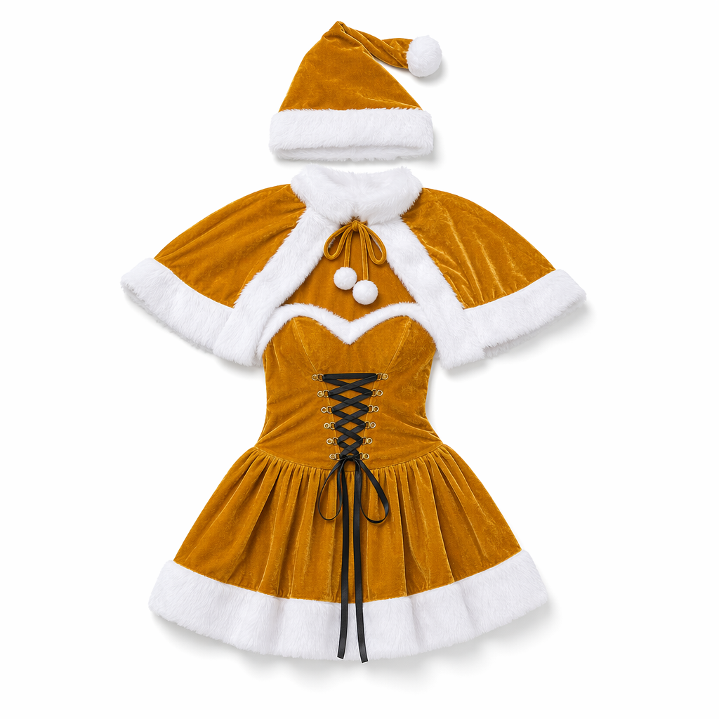 Velvet Miss Claus Costume Set Yellow
