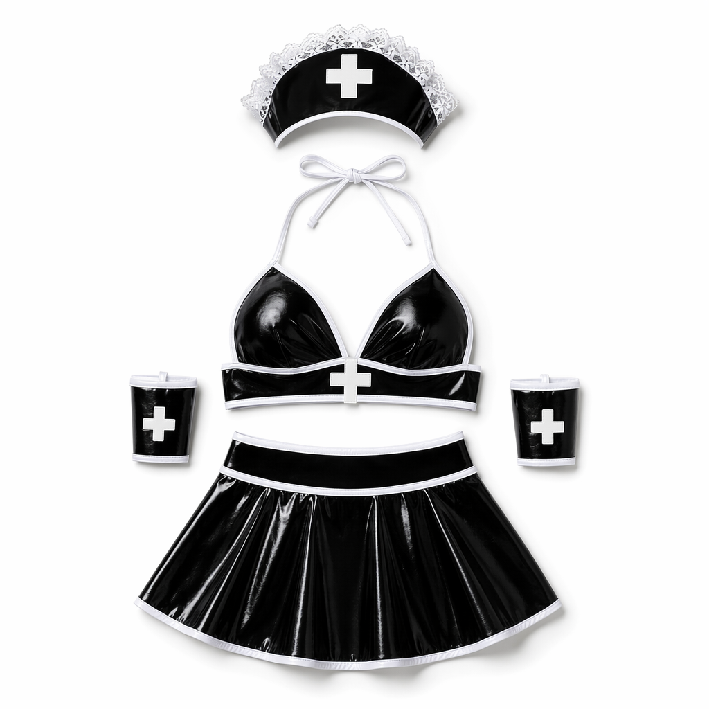 Irresistible Black Latex Nurse Costume Black