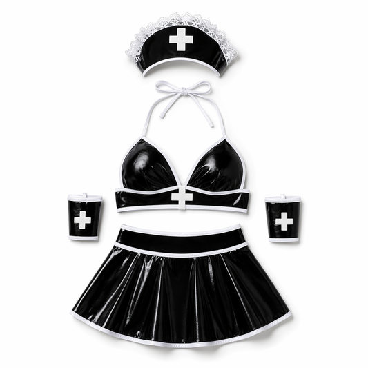 Irresistible Black Latex Nurse Costume Black