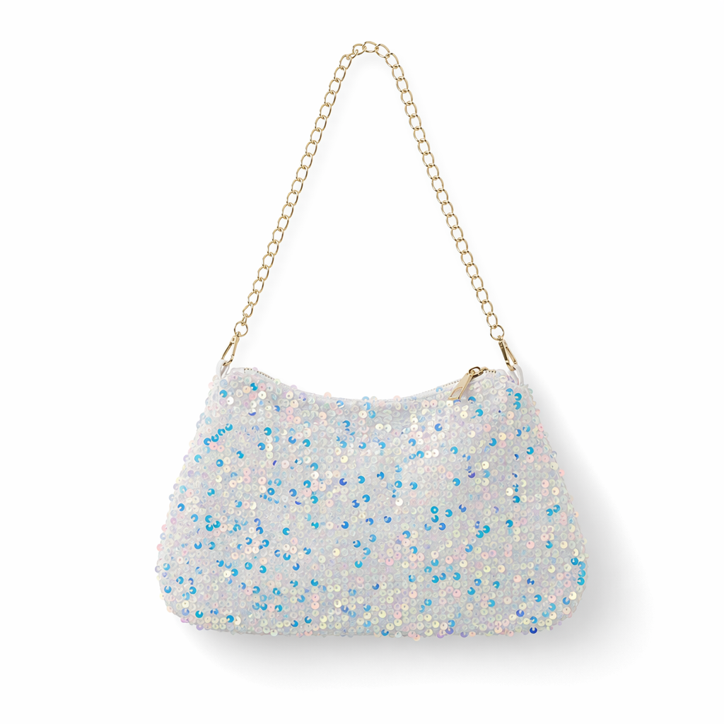 Sequin Removable Strap Shoulder Bag White