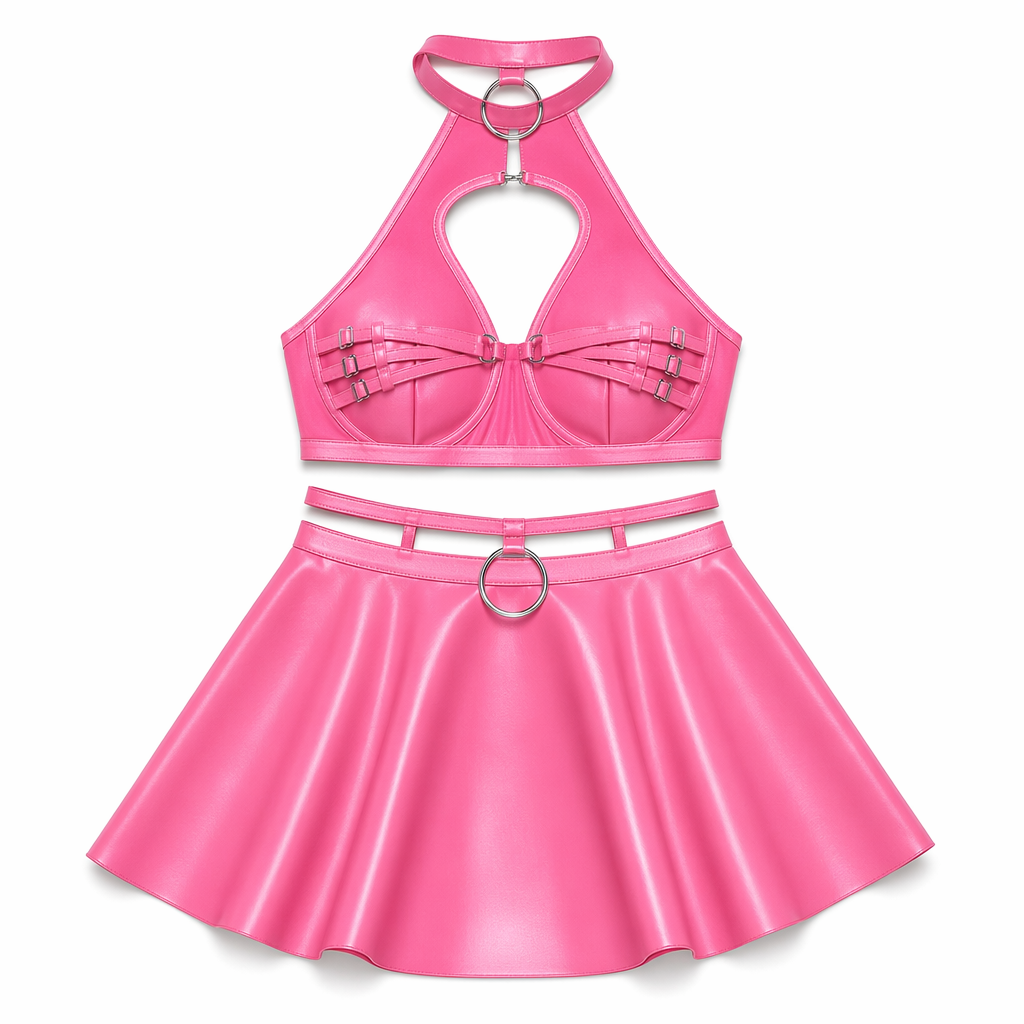 Amorino Latex Skirt Dress Set Pink