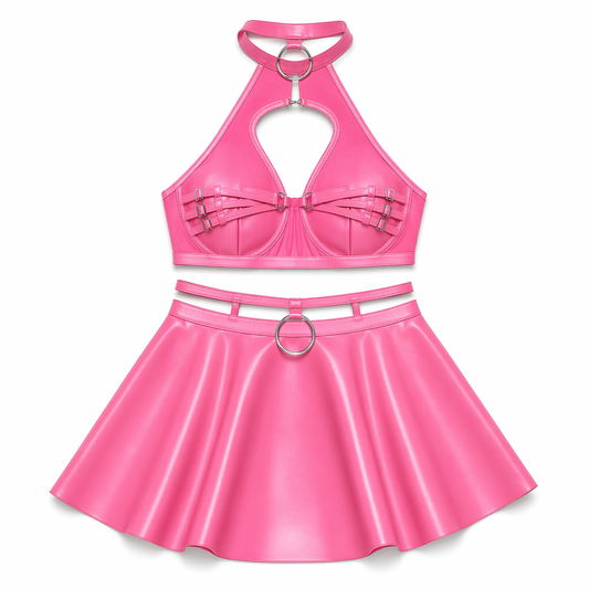 Amorino Latex Skirt Dress Set Pink