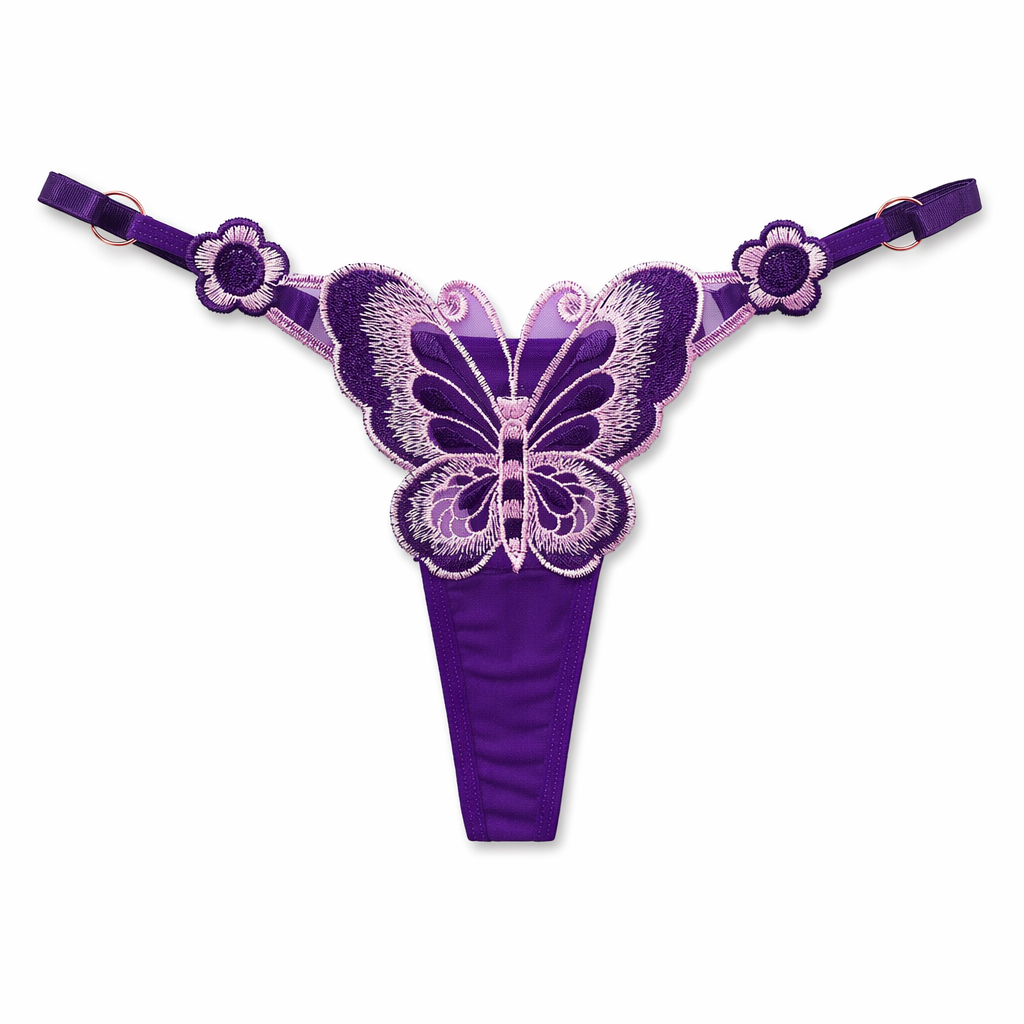 Sultry Butterfly Embroidered T-string Panty Purple