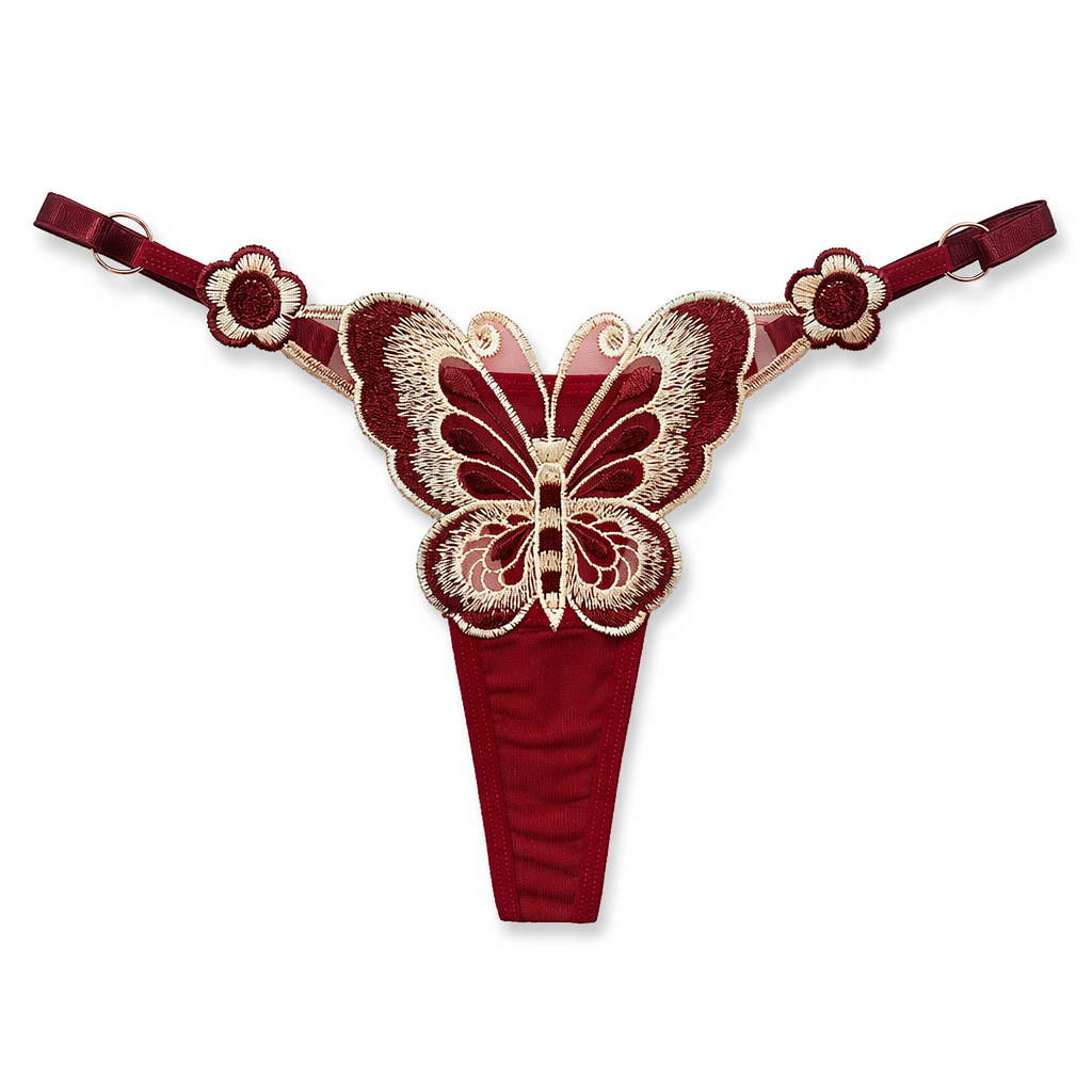 Sultry Butterfly Embroidered T-string Panty Burgundy