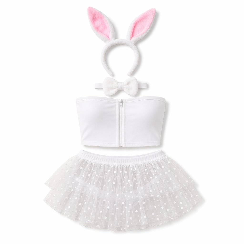 White Bunny Bra and Mini Skirt White