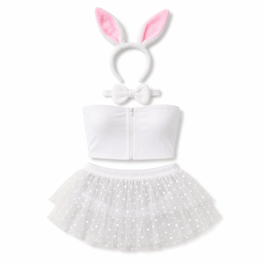 White Bunny Bra and Mini Skirt White