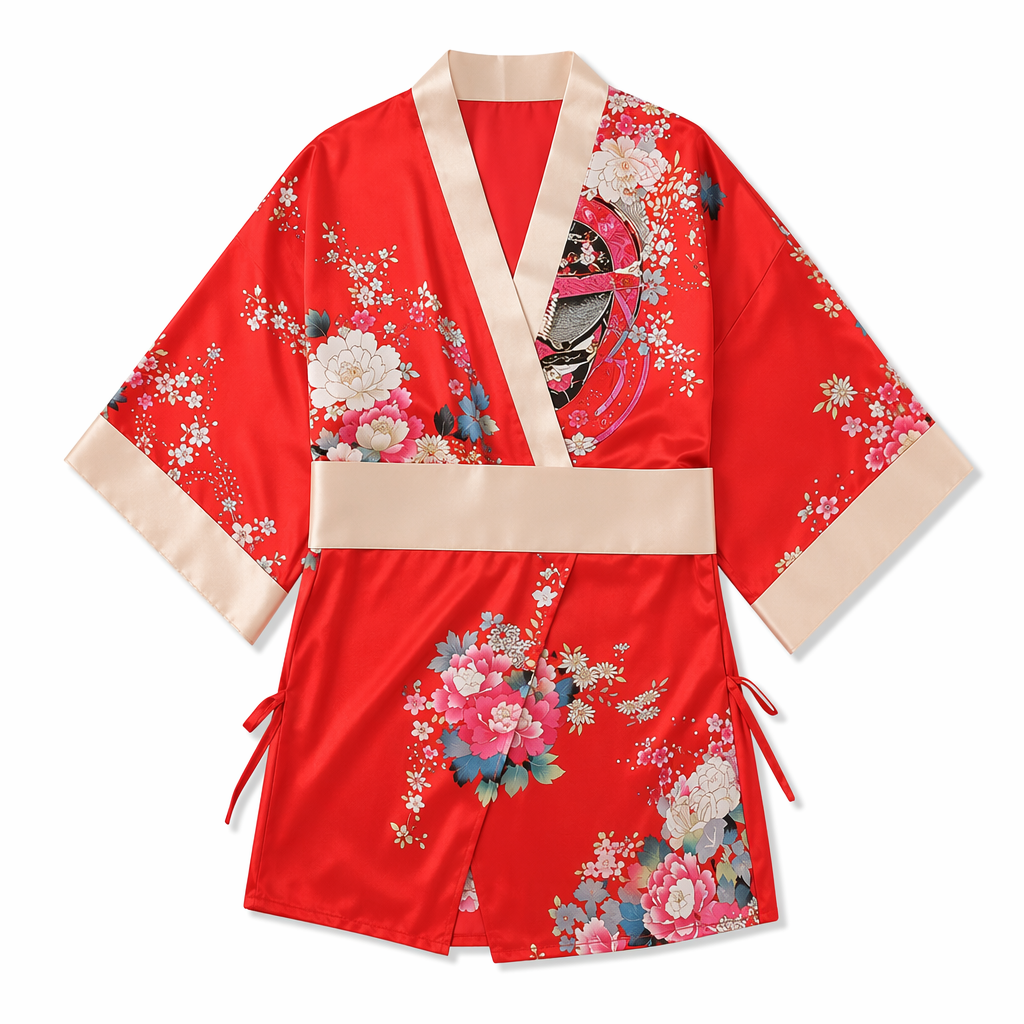 Flower Print Short Kimono - 2 Colors for Women's Traditional Japanese Yukata S