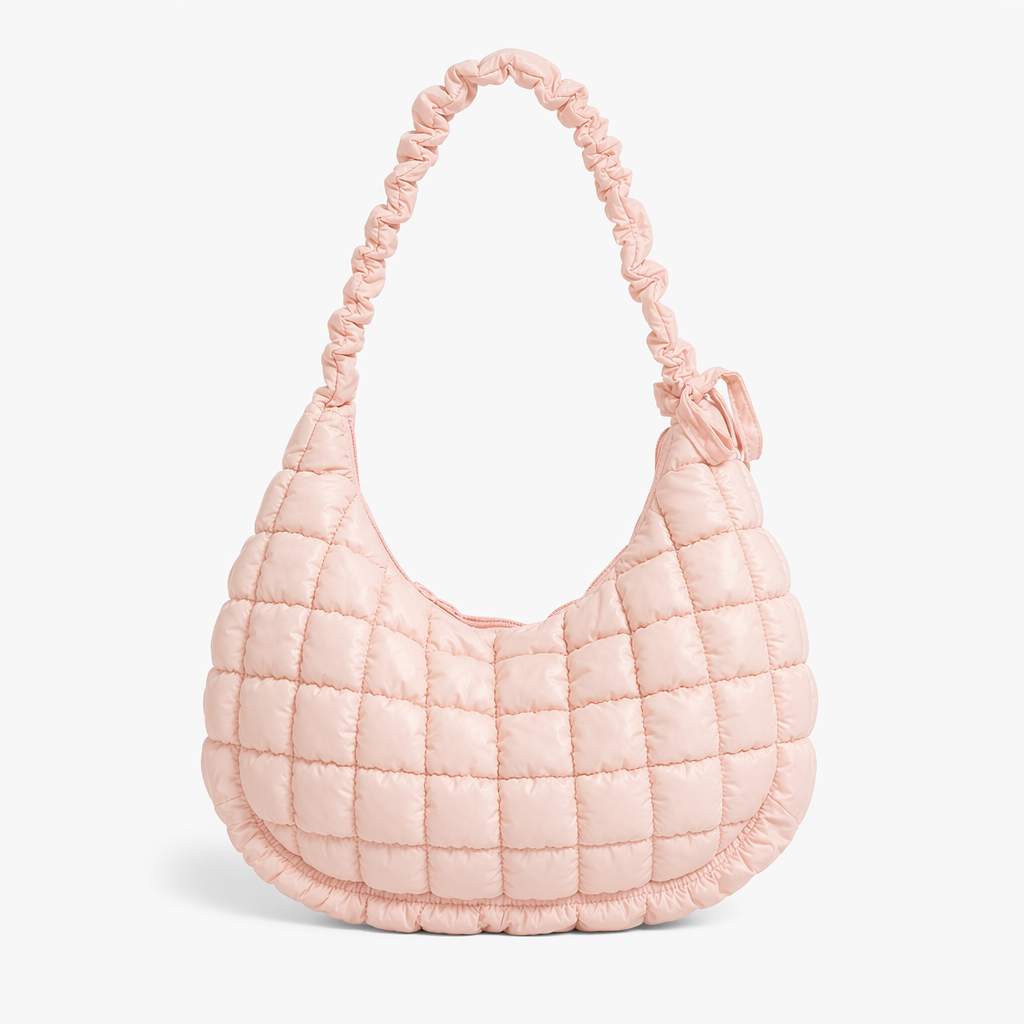 Bubble Texture Ruched Strap Quilted Shoulder Bag Pink