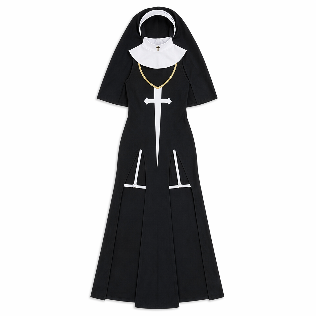 Scary Black Nun Cosplay Costume Black