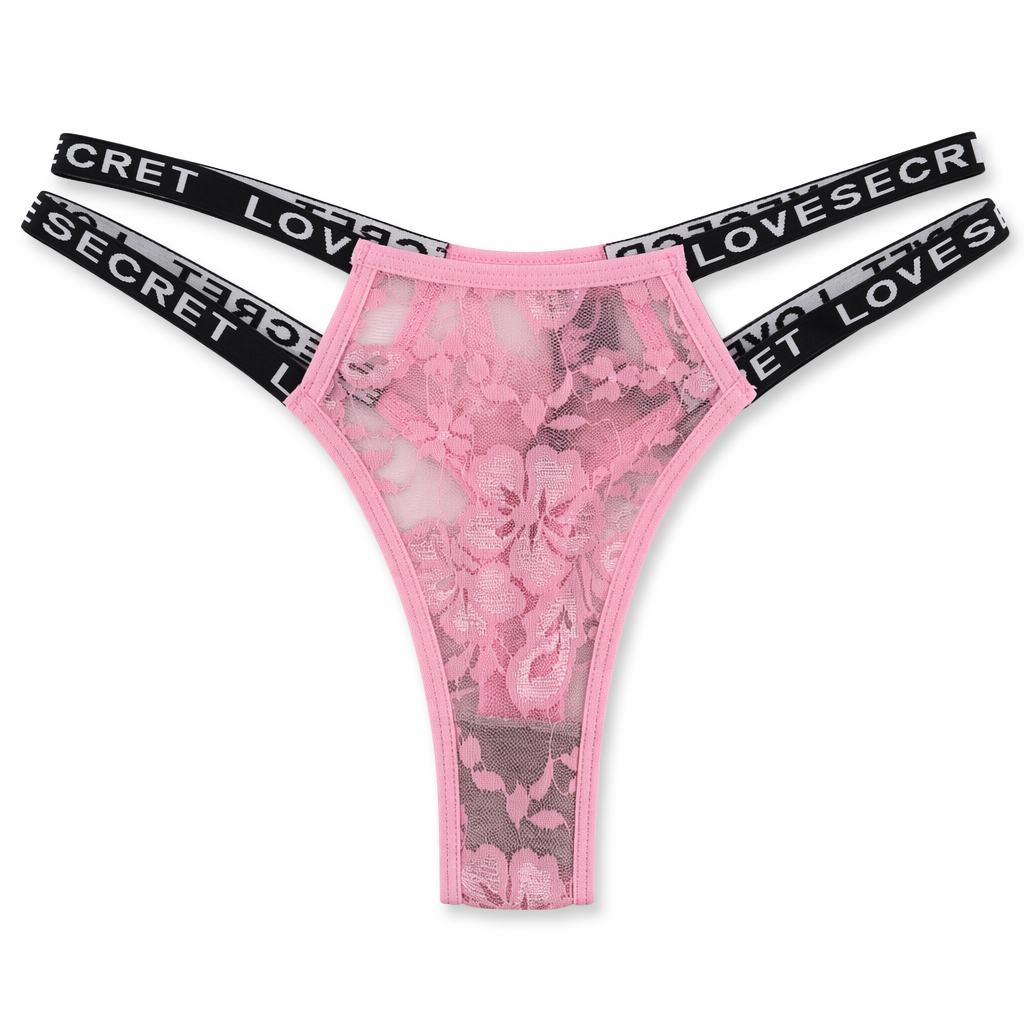 Sheer Mesh Double Strap Lace Panties Pink