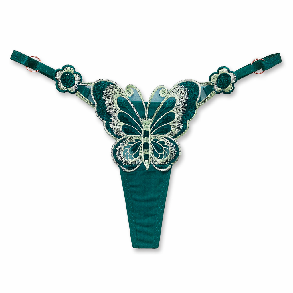 Sultry Butterfly Embroidered T-string Panty Dark Green