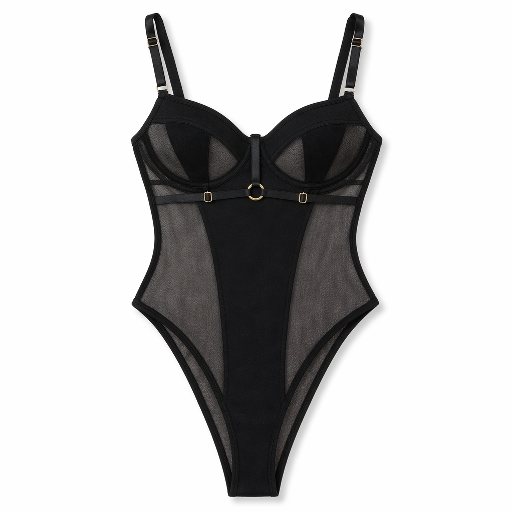 Backless Bodysuit with Straps Black