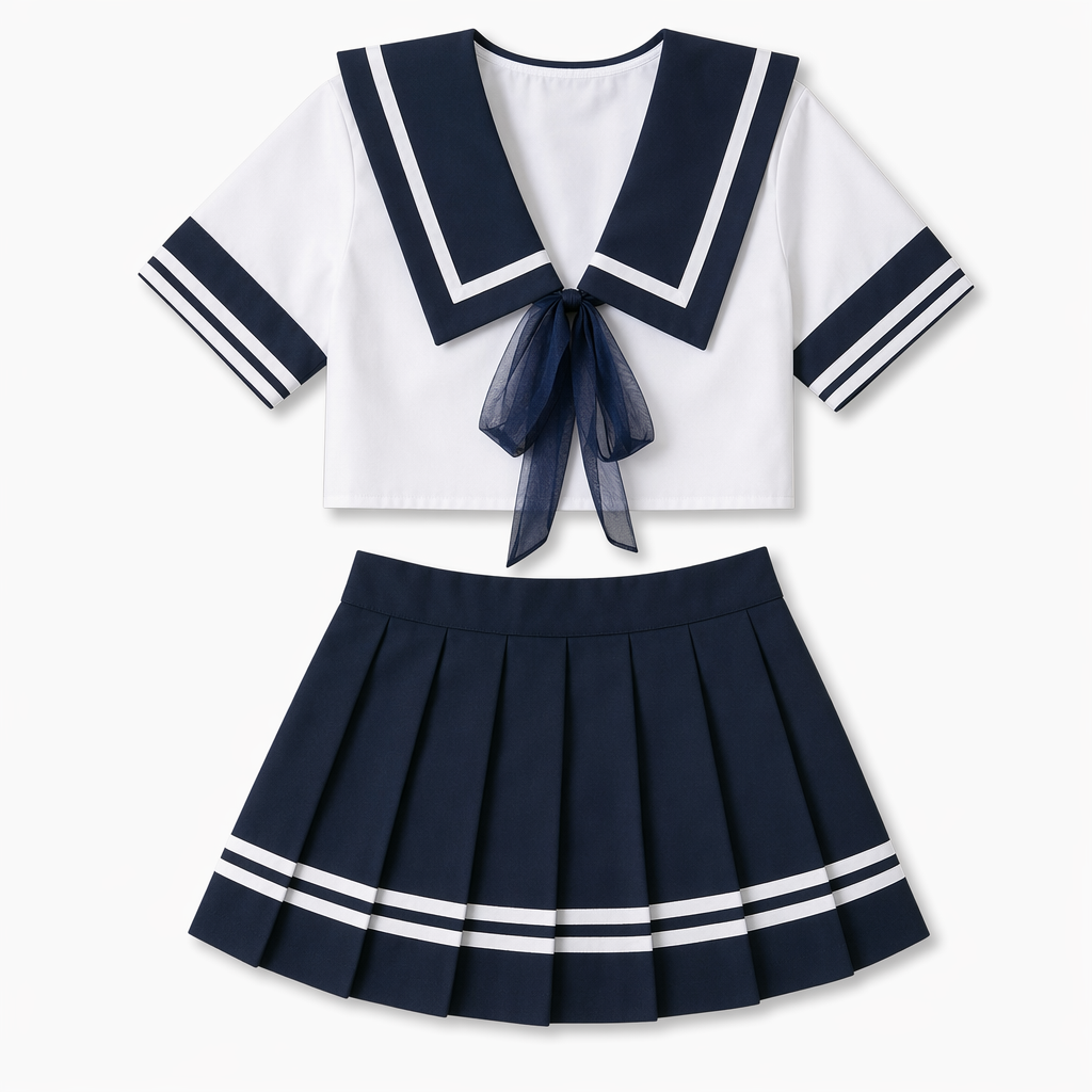 Japanese Schoolgirl Cosplay Outfit:  Crop Top & Skirt L