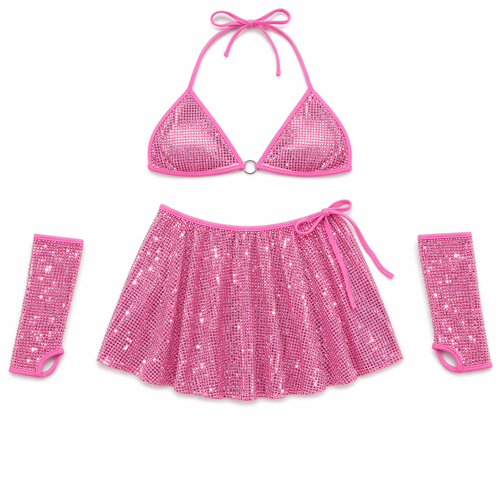 Irresistible Glitter Stripper Outfit Set Hot Pink