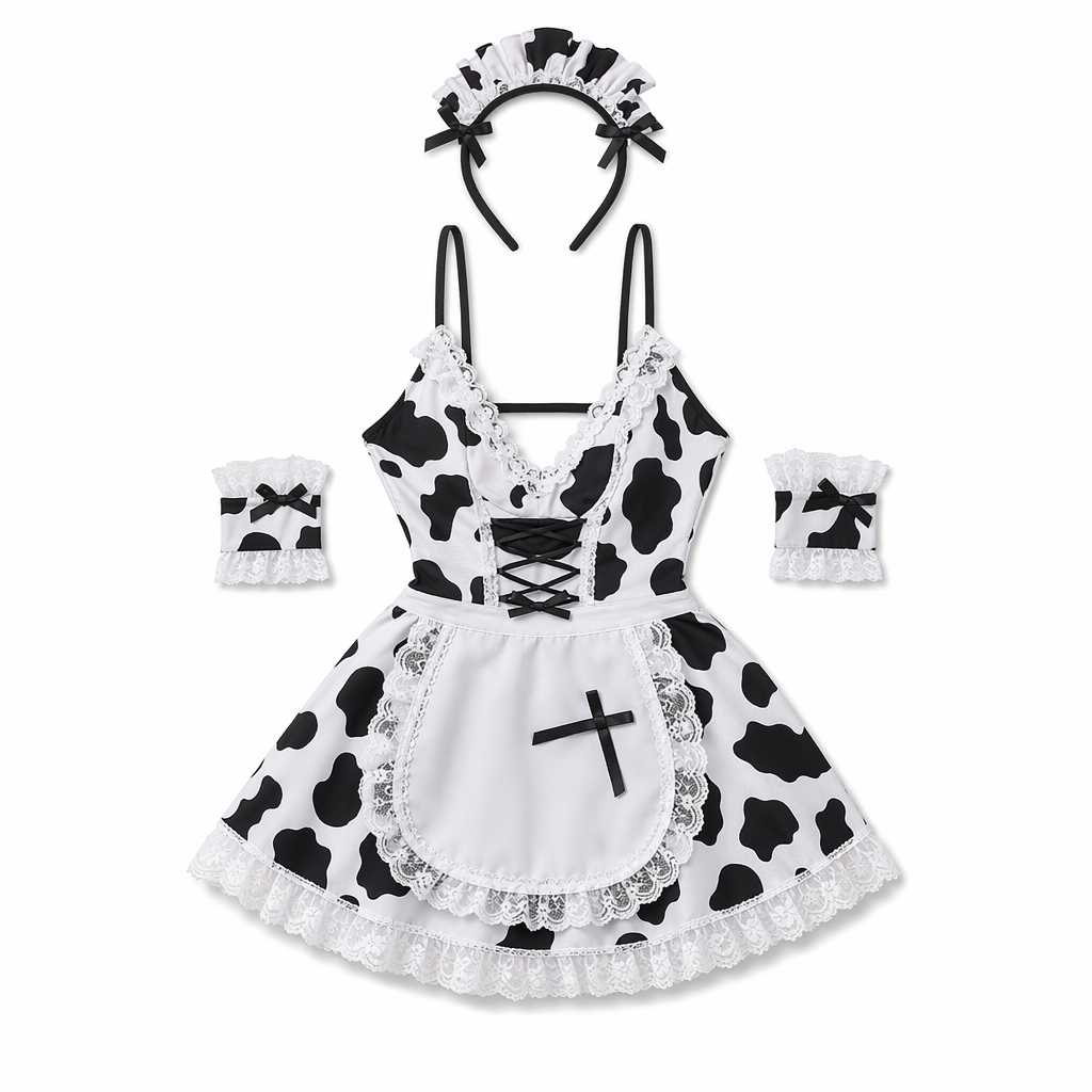Cow Print Irresistible Maid Outfit White