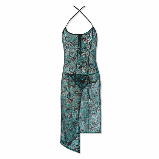 Peacock Lace Chinese Qipao Dress Green