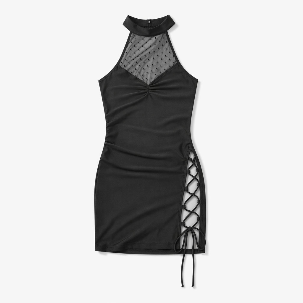 Irresistible Backless Lace Up Bodycon Dress Black
