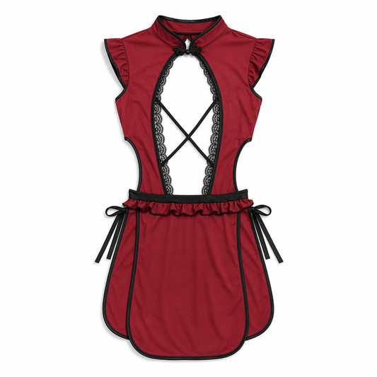 Crisscross Cut Out Chinese Qipao Underwear Red