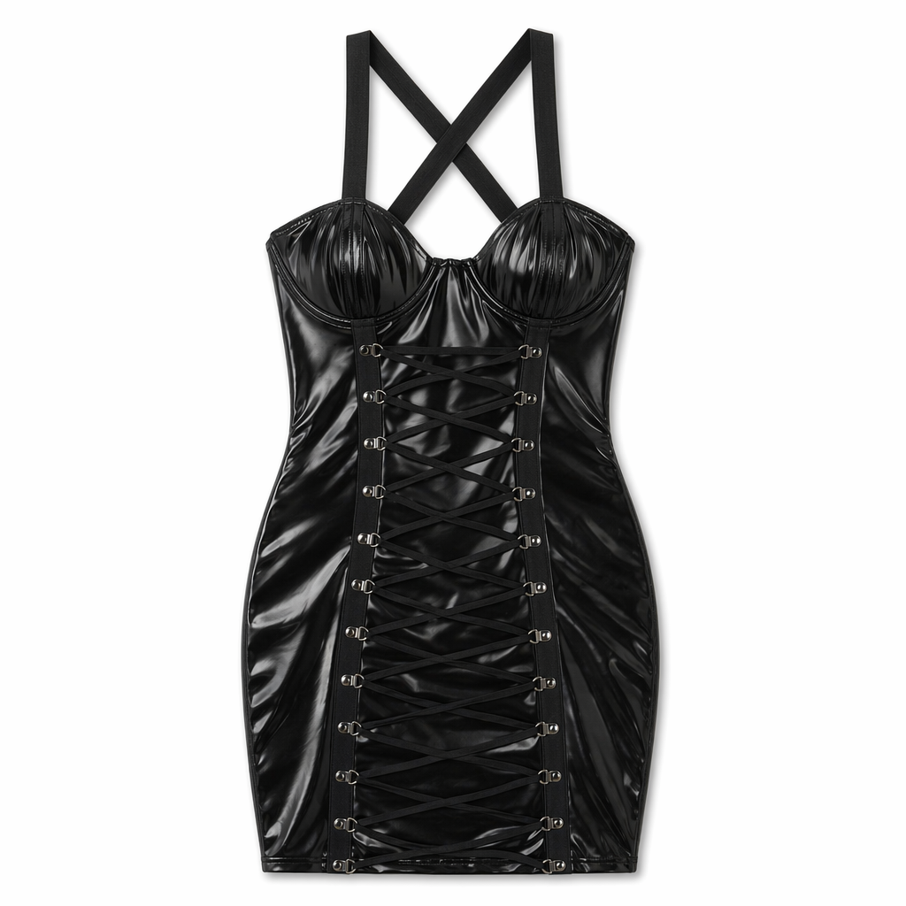 Amorino Latex Party Dress with Lace-Up Black