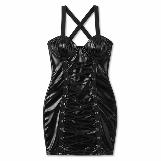 Amorino Latex Party Dress with Lace-Up Black