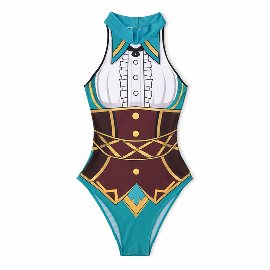 Venti Cosplay Bodysuit Set: Anime-inspired Swimsuit Green