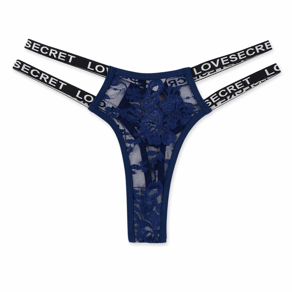 Sheer Mesh Double Strap Lace Panties Blue