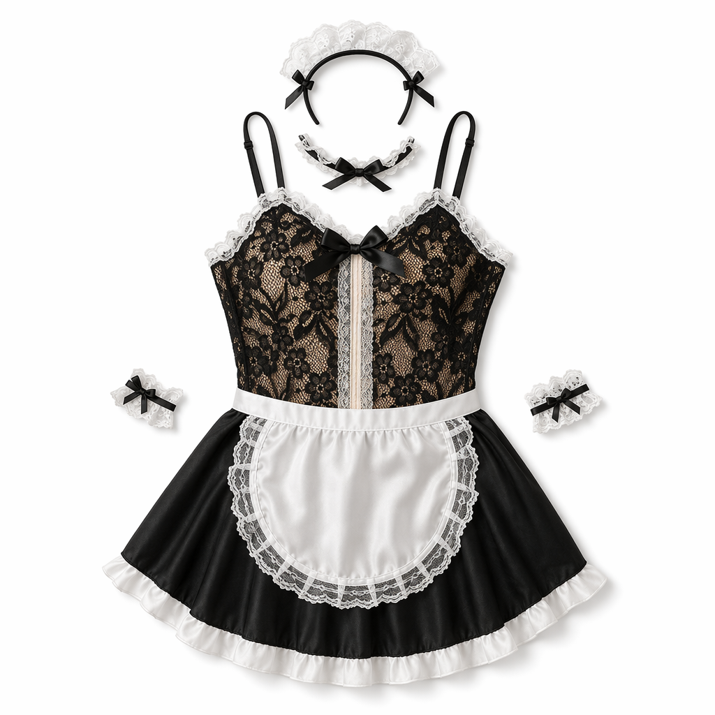 Black Lace French Maid Costume Black