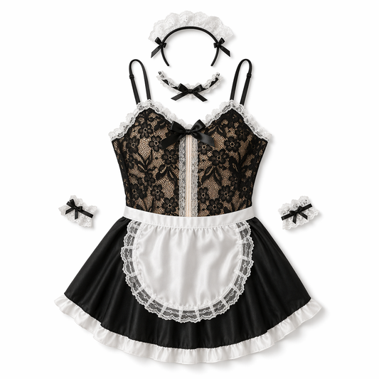 Black Lace French Maid Costume Black