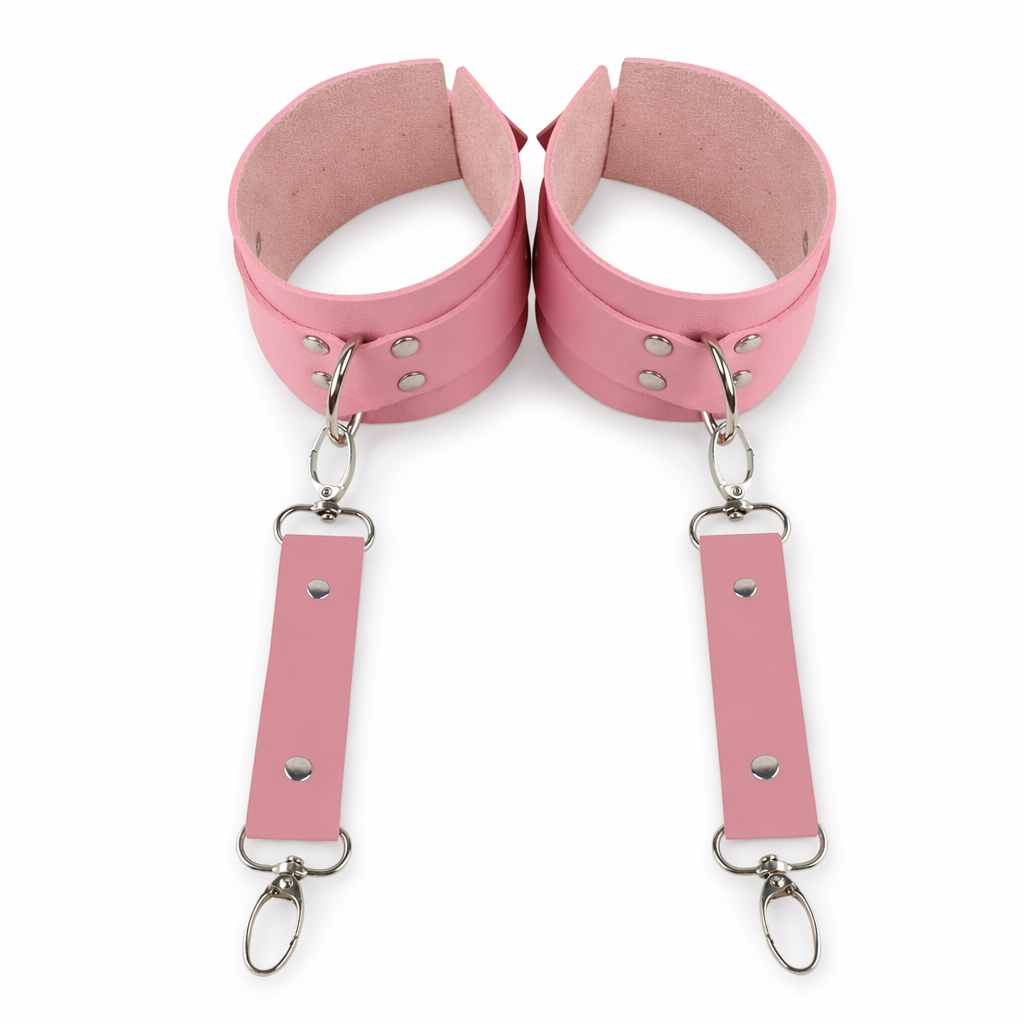 Leather Body Restraints Set Pink Handcuffs