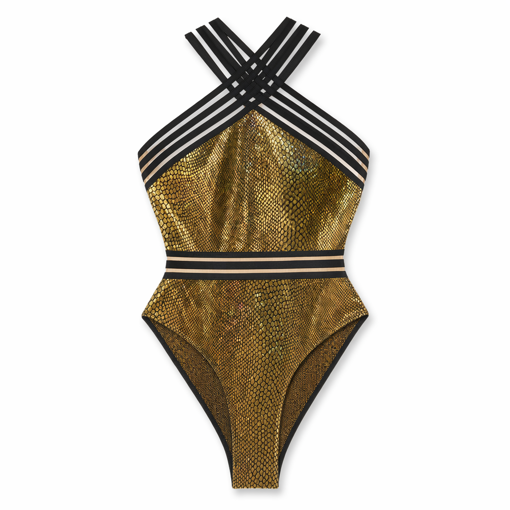 Amorino Snake-Printed Swimsuit Monokini Gold