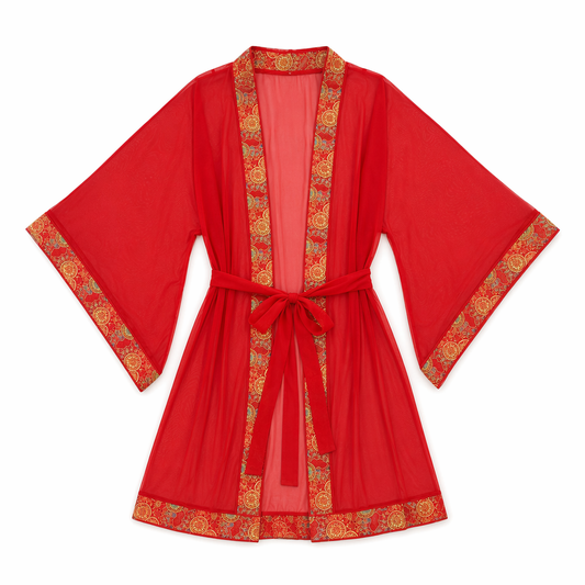 Traditional Japanese Embroidered Kimono Robe S