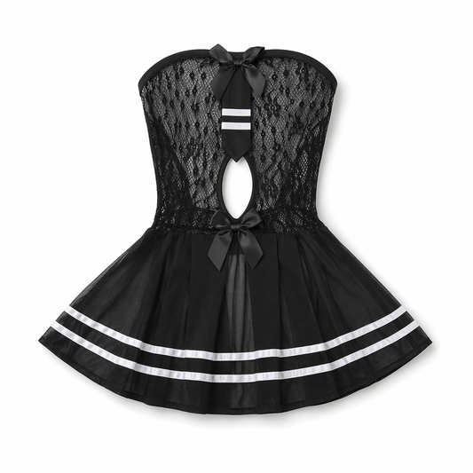 Off Shoulder Schoolgirl Dress Black