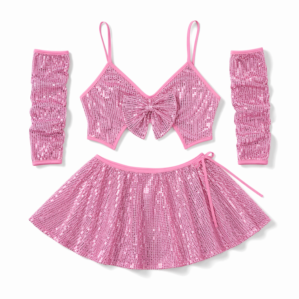 Irresistible Glitter Stripper Outfit Set Pink