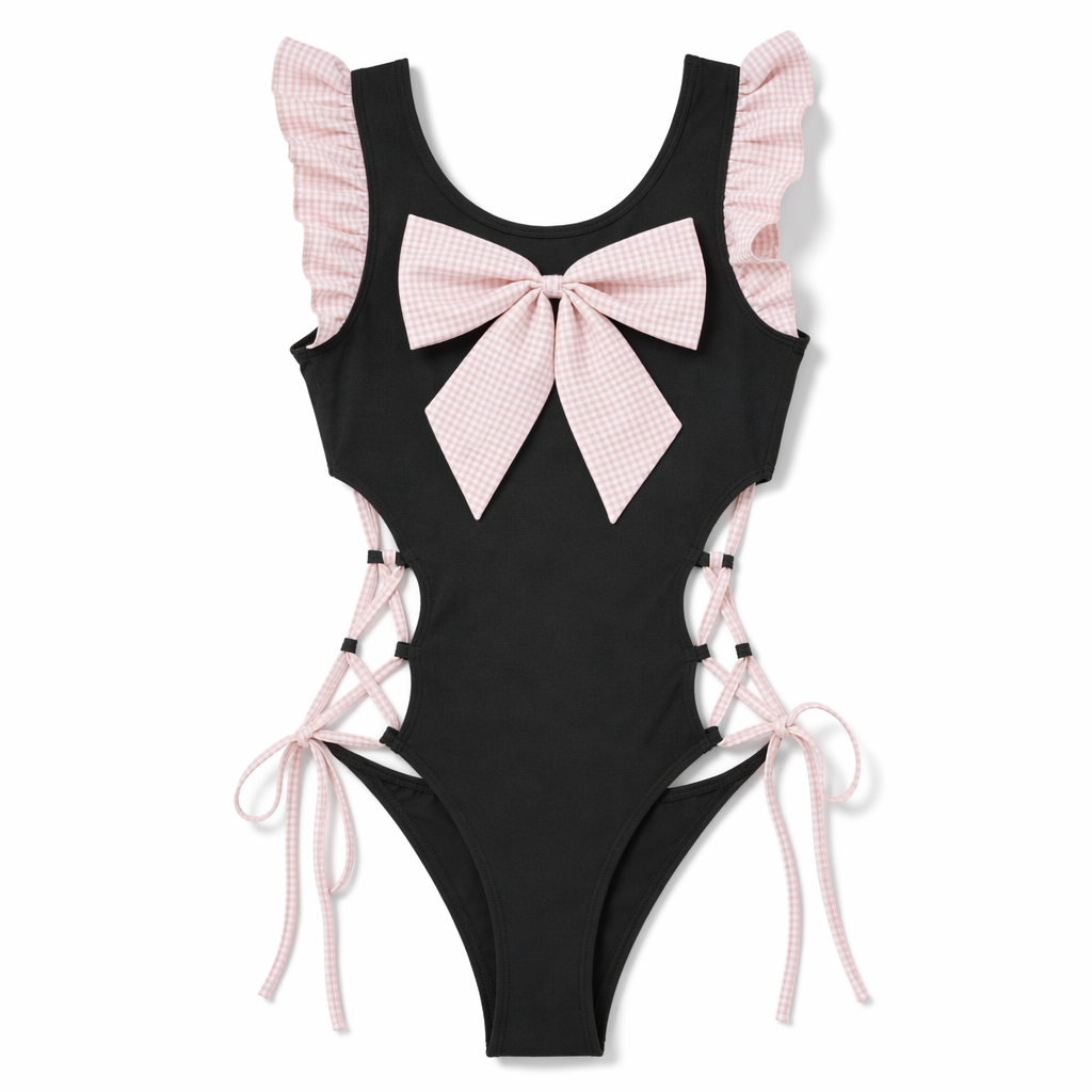 Cute Side Lace Schoolgirl Bodysuit Black
