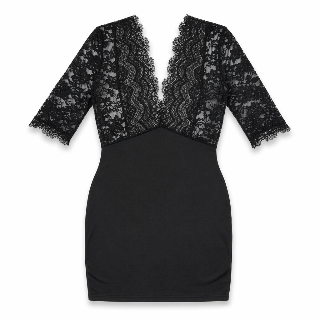 Amorino Plus Size Accountant Outfit Lace V-Neck Bodycon Dress Teacher Roleplay Costume. Black