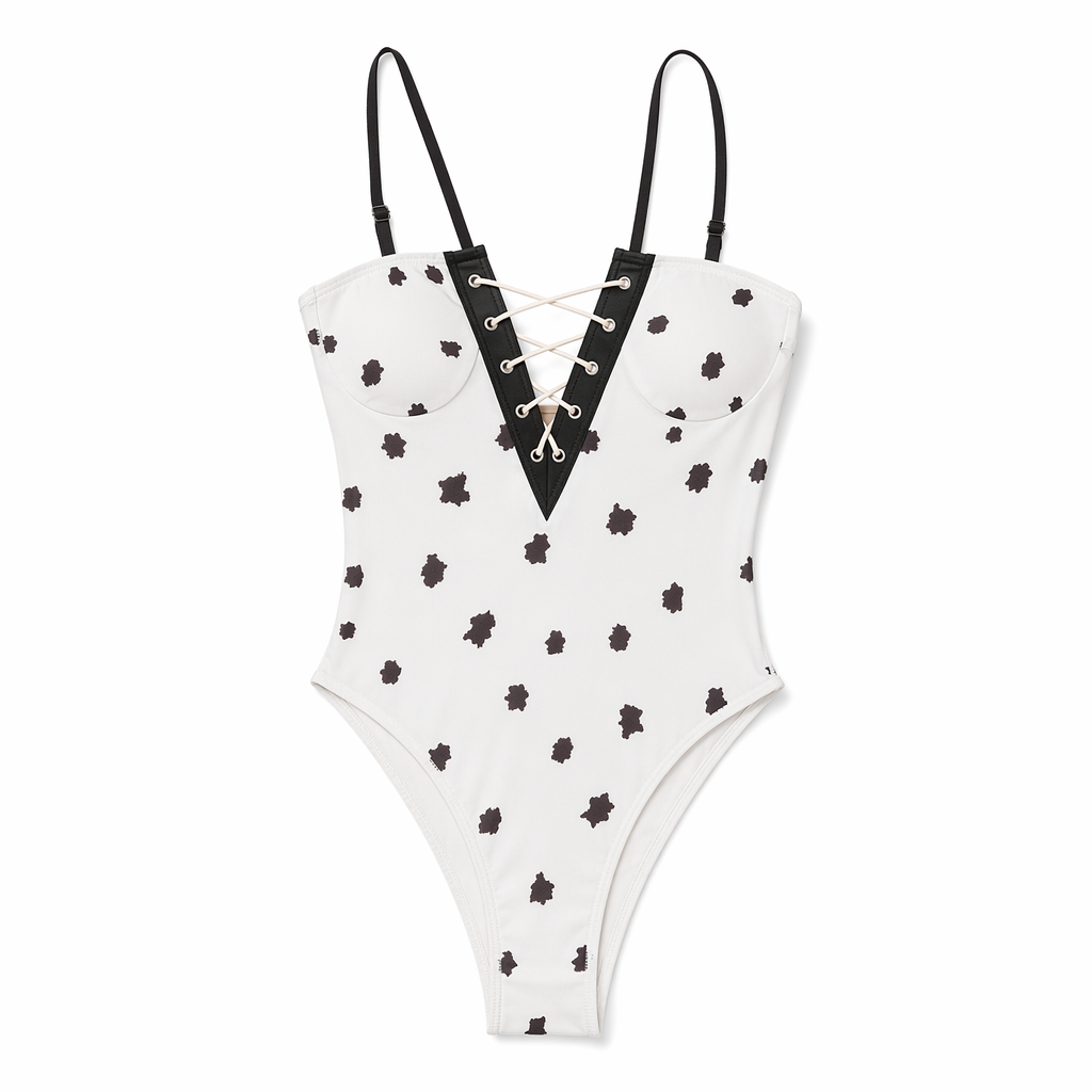 Cow Print Lace-Up Romper White