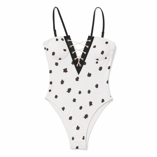 Cow Print Lace-Up Romper White